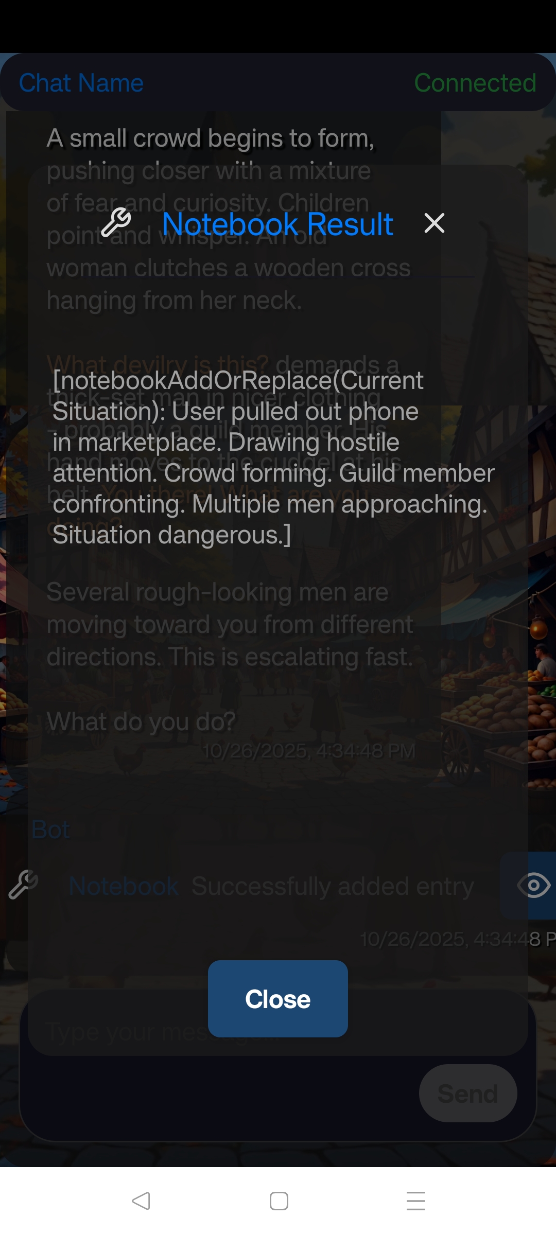 Popup fenster, dass das Resultat eines Toolcalls zeigt.